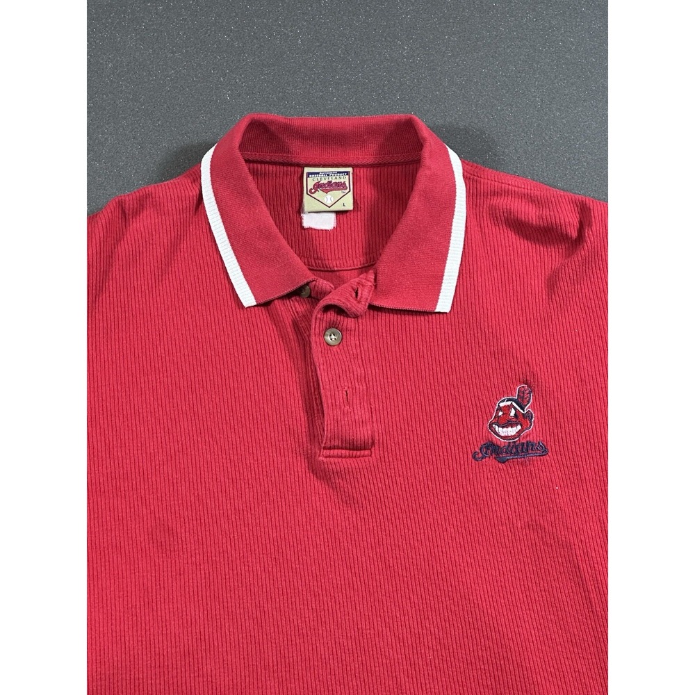 Vintage Cleveland Indians Knit Red Polo Large With Embroidered Chief Wahoo - Picture 2 of 8